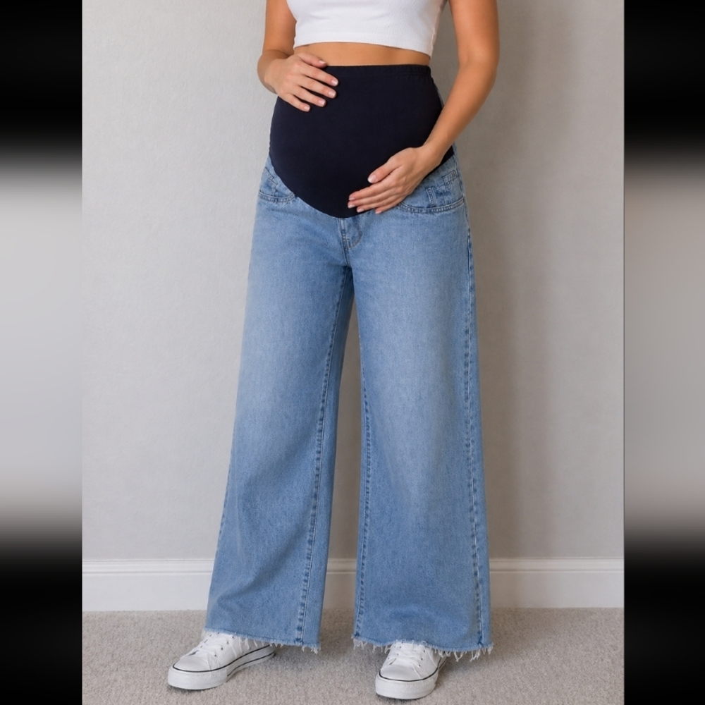 Large Maternity Denim Wide-Leg Jeans